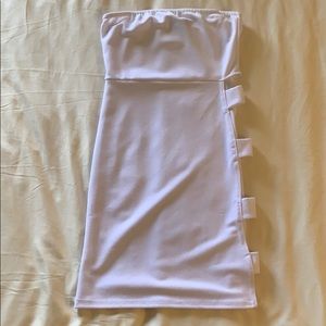White strapless mini dress w/ cut open side